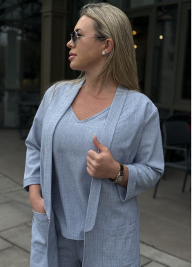 Костюм-трійка з вільним жакетом та широкими брюками костюмка сірий